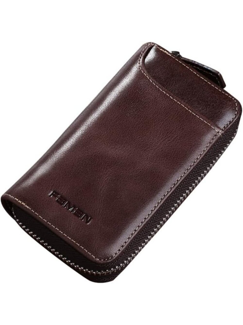 Stylish Genuine Leather Key Case & Card Holder Wallet with 6 Hooks for Men